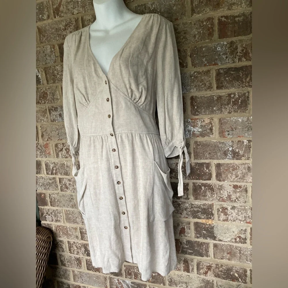 Anthropologie Beige Button-Front Mini Dress